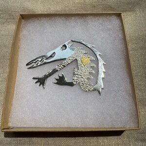 Vintage Leitz Sterling Silver and 22k Gold Heart Dragon Possum Coyote Pin 1992